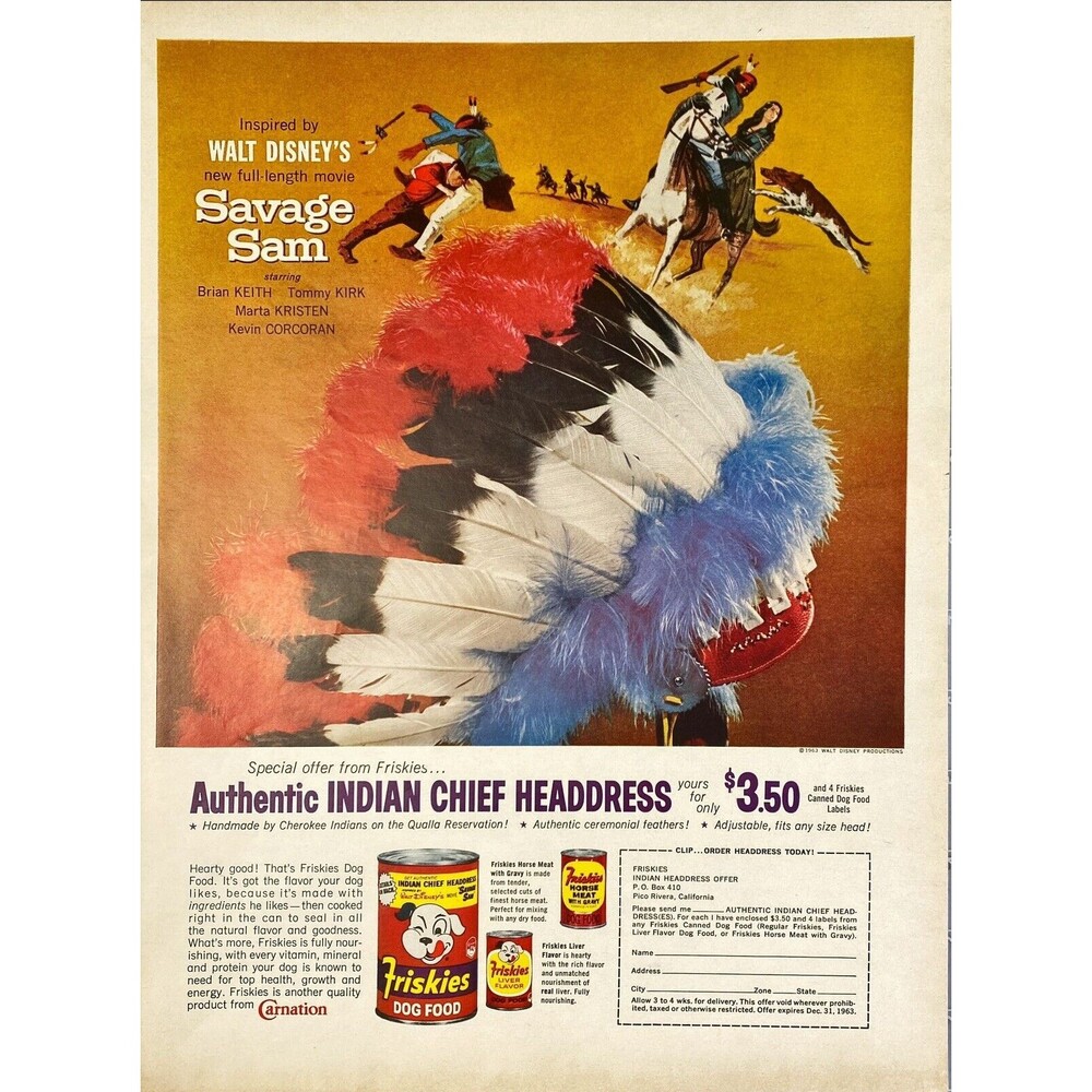 Friskies Dog Food & Disney's "Savage Sam" Movie Vintage Print Ad 1963
